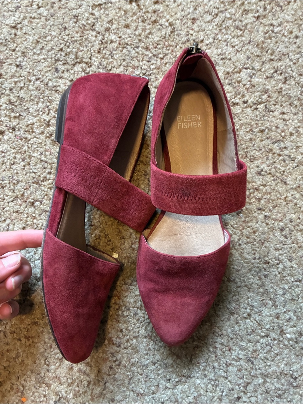 Eileen Fisher Burgundy Suede Pointed Mary Jane Flats